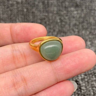 Inlaid Stone 18K Gold Plated Stainless Steel Ring - FGS/CS
