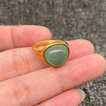 Inlaid Stone 18K Gold Plated Stainless Steel Ring - FGS/CS