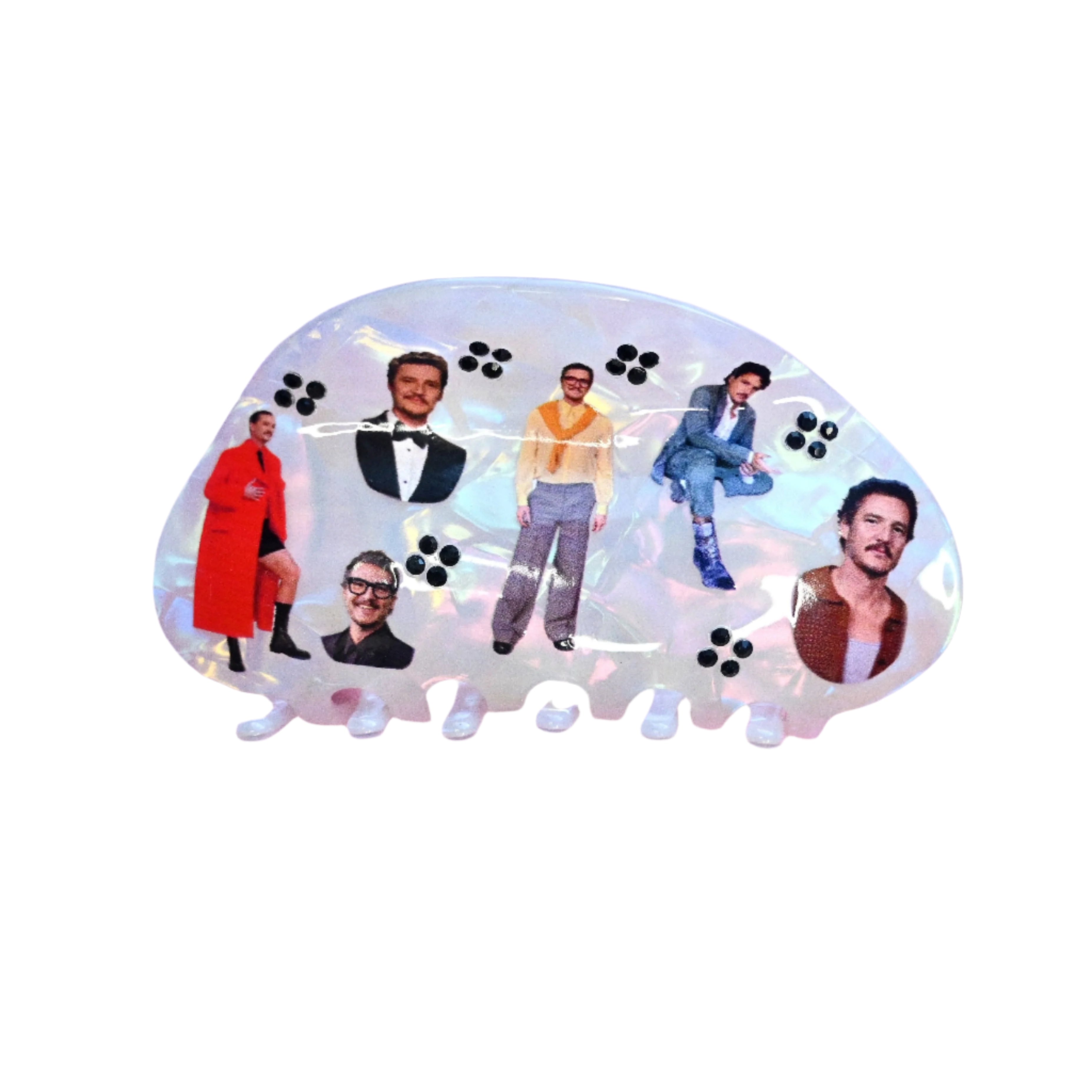 Pedro Pascal photo collage hair clip in cellulose acetate