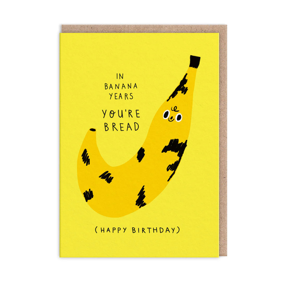 In Banana Years Greeting Card by Badger & Burke with brown Kraft envelope, blank inside. gift store knoxville