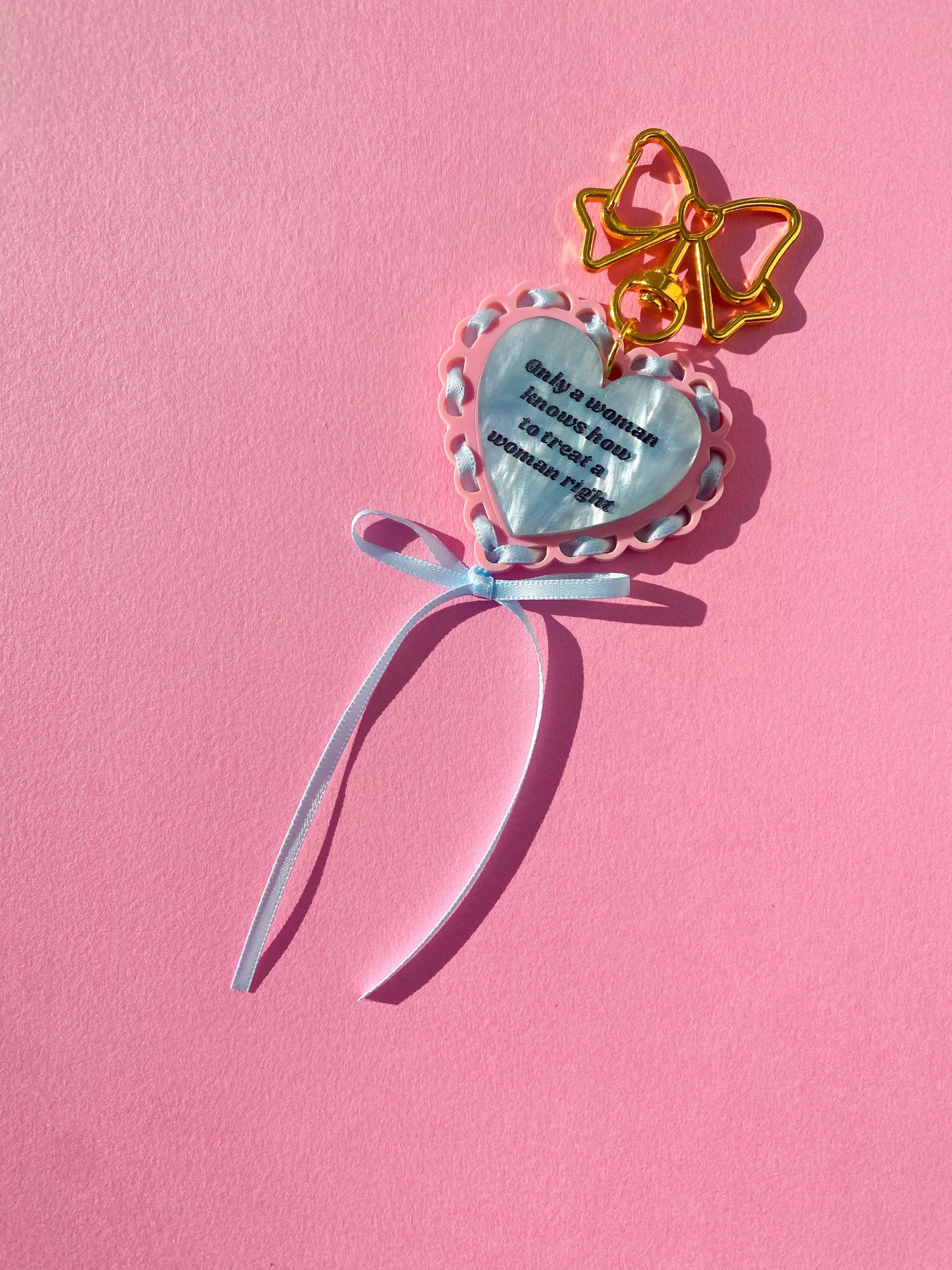 Chappell Roan inspired WLW acrylic keychain with ribbon and gold bow clip