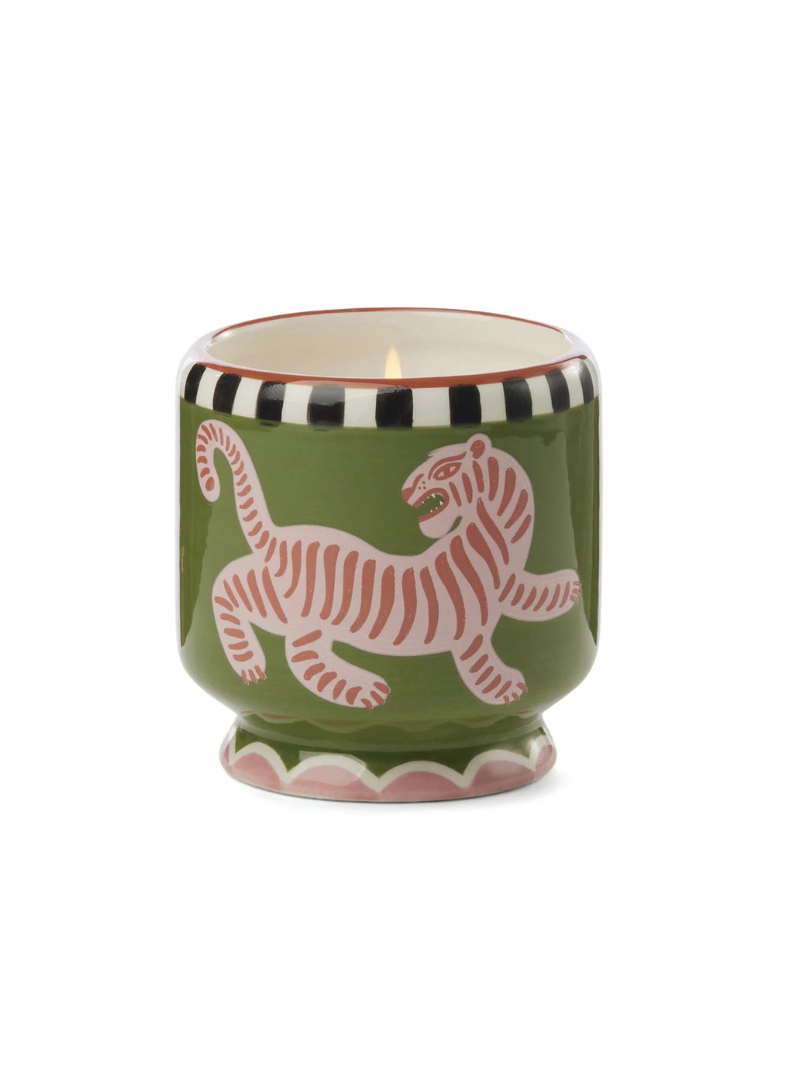 Black Cedar & Fig Hand Painted Tiger Ceramic Candle