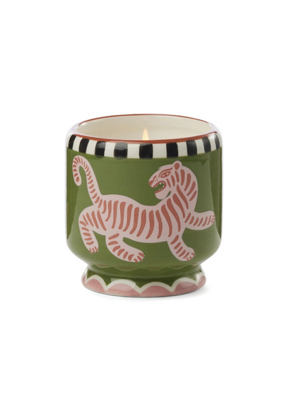 Black Cedar & Fig Hand Painted Tiger Ceramic Candle