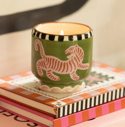 Black Cedar & Fig Hand Painted Tiger Ceramic Candle