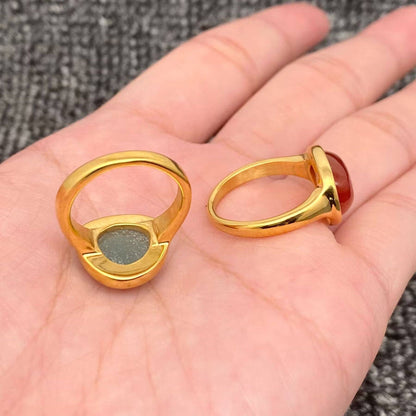 Inlaid Stone 18K Gold Plated Stainless Steel Ring - FGS/CS