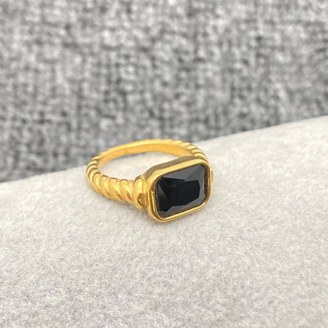 Inlaid Zircon Twisted Spiral 18K Gold Plated  Ring