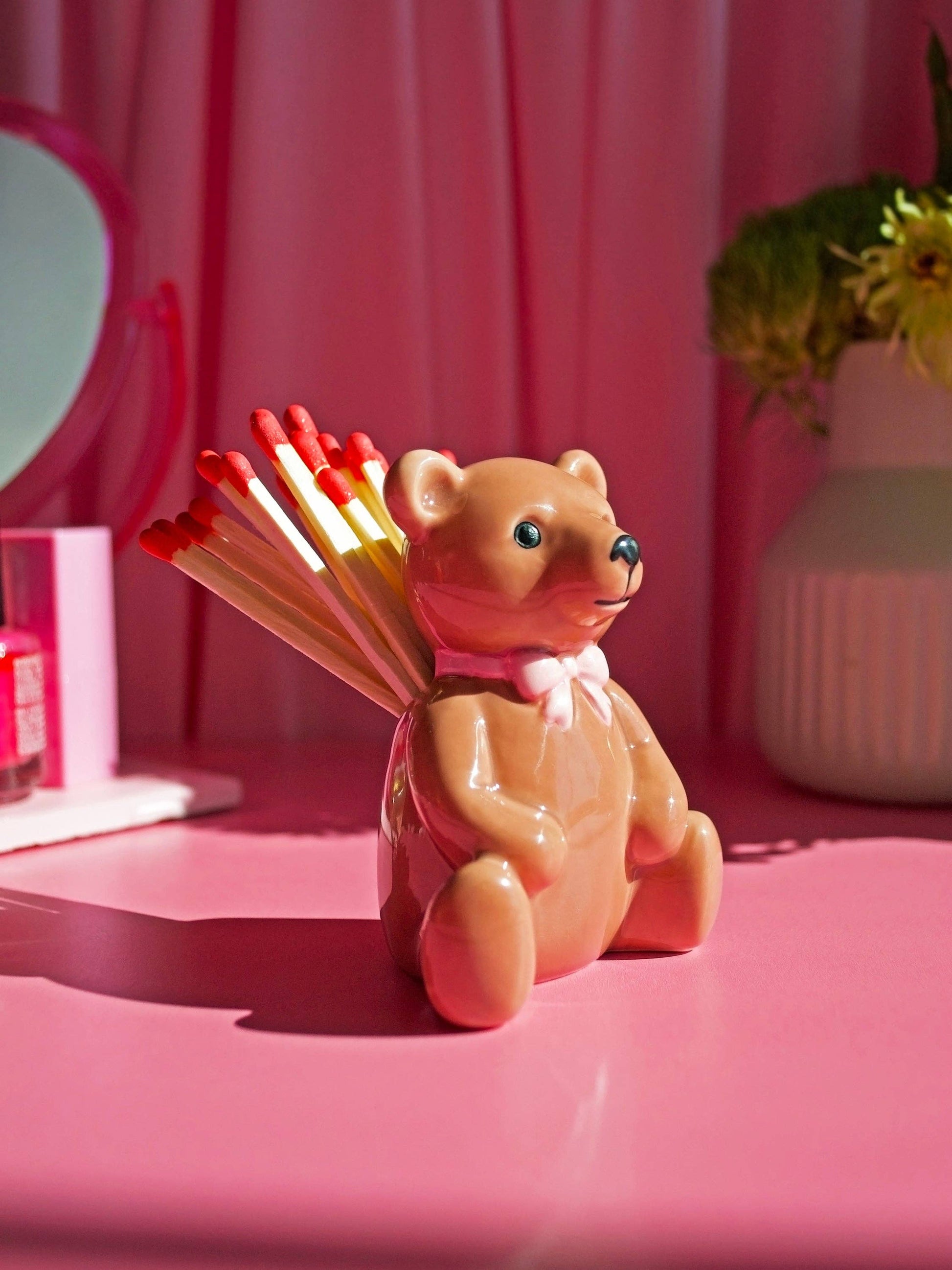 Adorable bear-shaped match striker – doubles as a flower vase