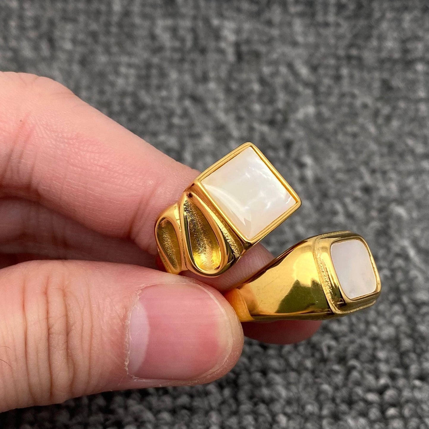 Inlaid Shell Square 18K Gold Plated Stainless Steel Ring