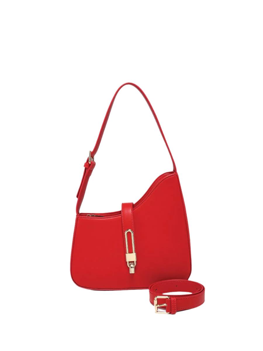 Havana asymmetrical shoulder bag with metal twist-lock and top zip