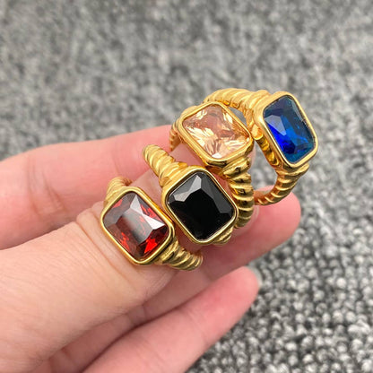 Inlaid Zircon Twisted Spiral 18K Gold Plated  Ring