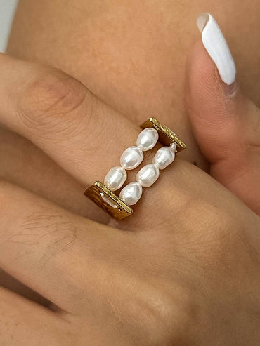 Romane 18K Gold Non Tarnish Beaded Pearl Ring