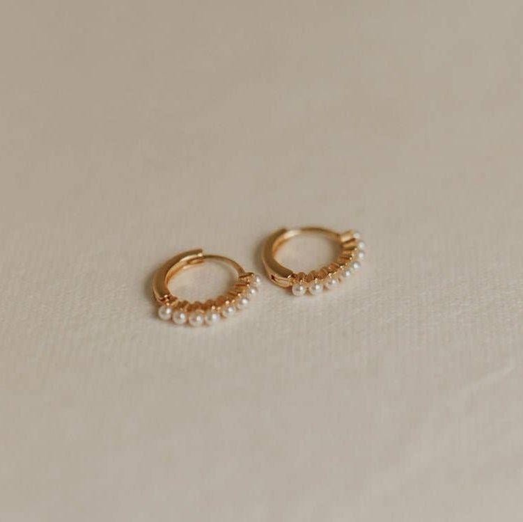Grace Pearl Hoops huggies for her