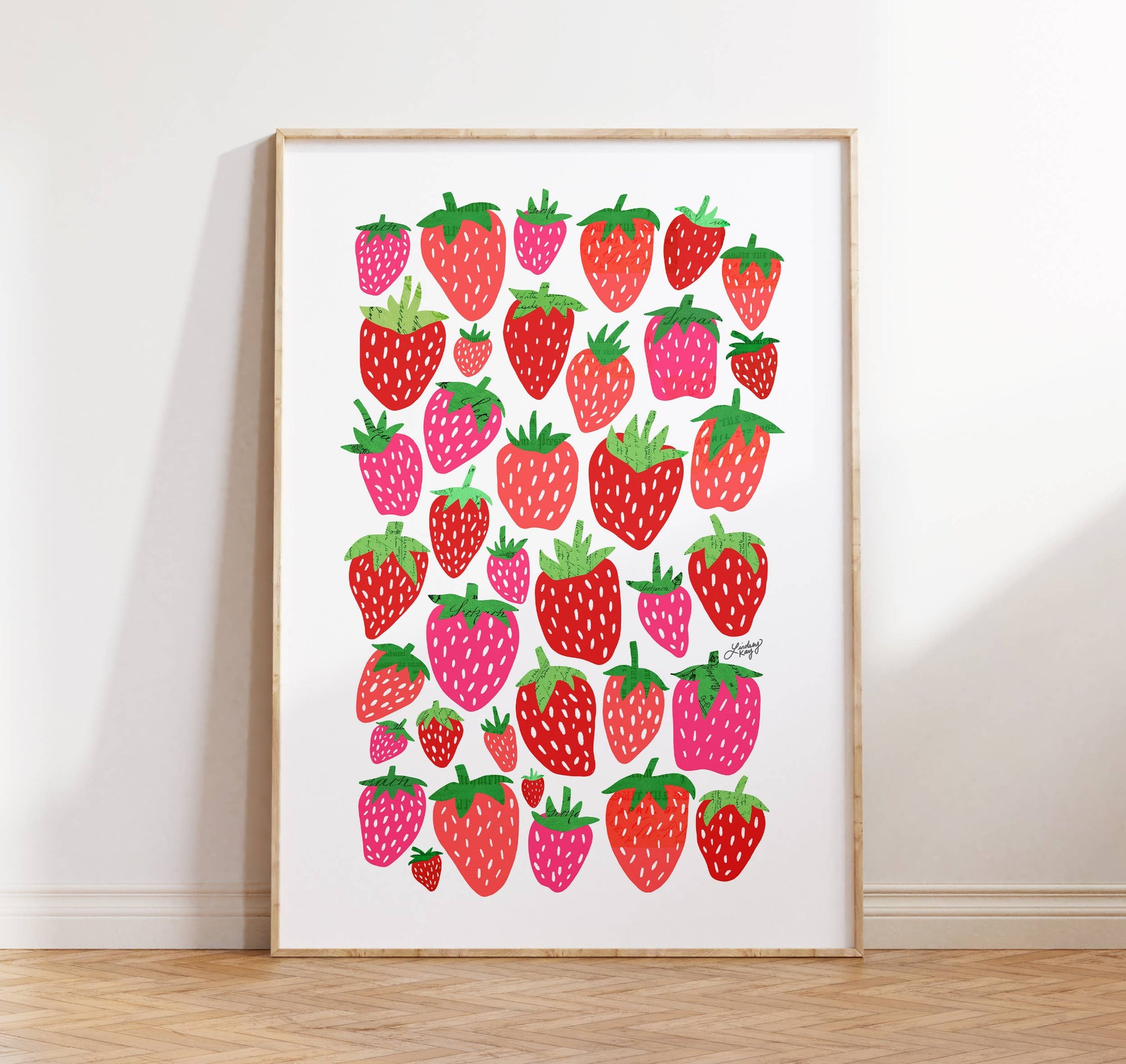 Whimsical strawberry print  ideal for gift displays and wall décor