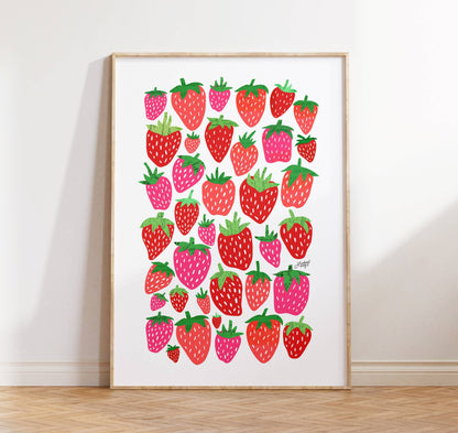 Whimsical strawberry print  ideal for gift displays and wall décor