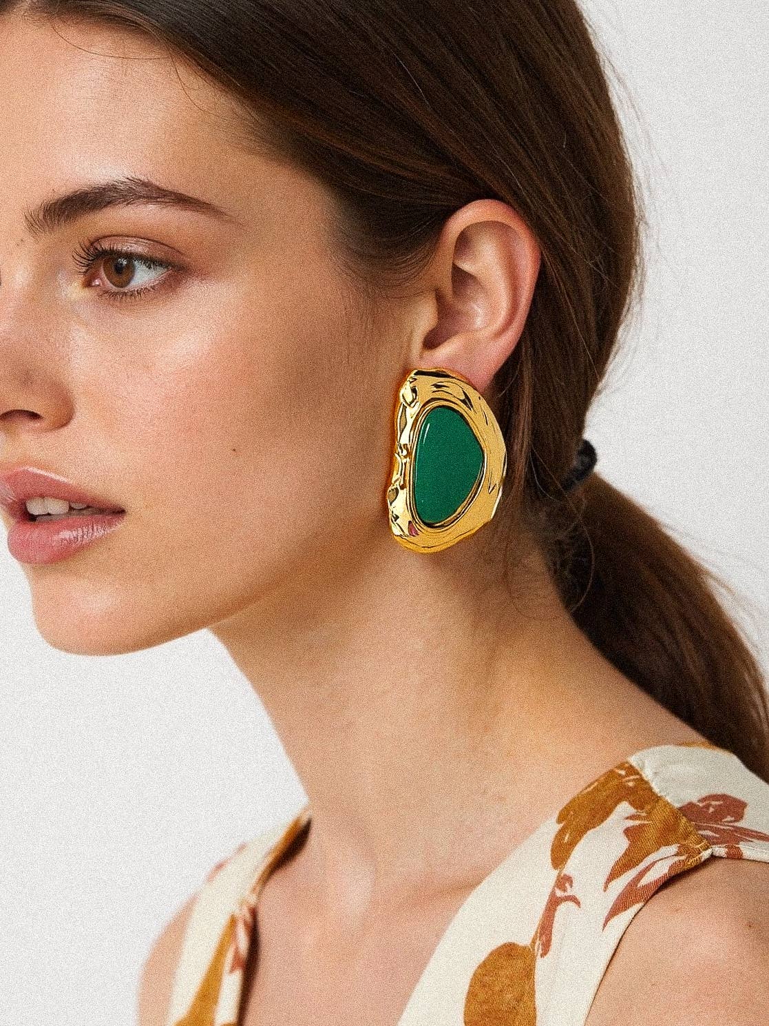 Mei Green Stone Stud