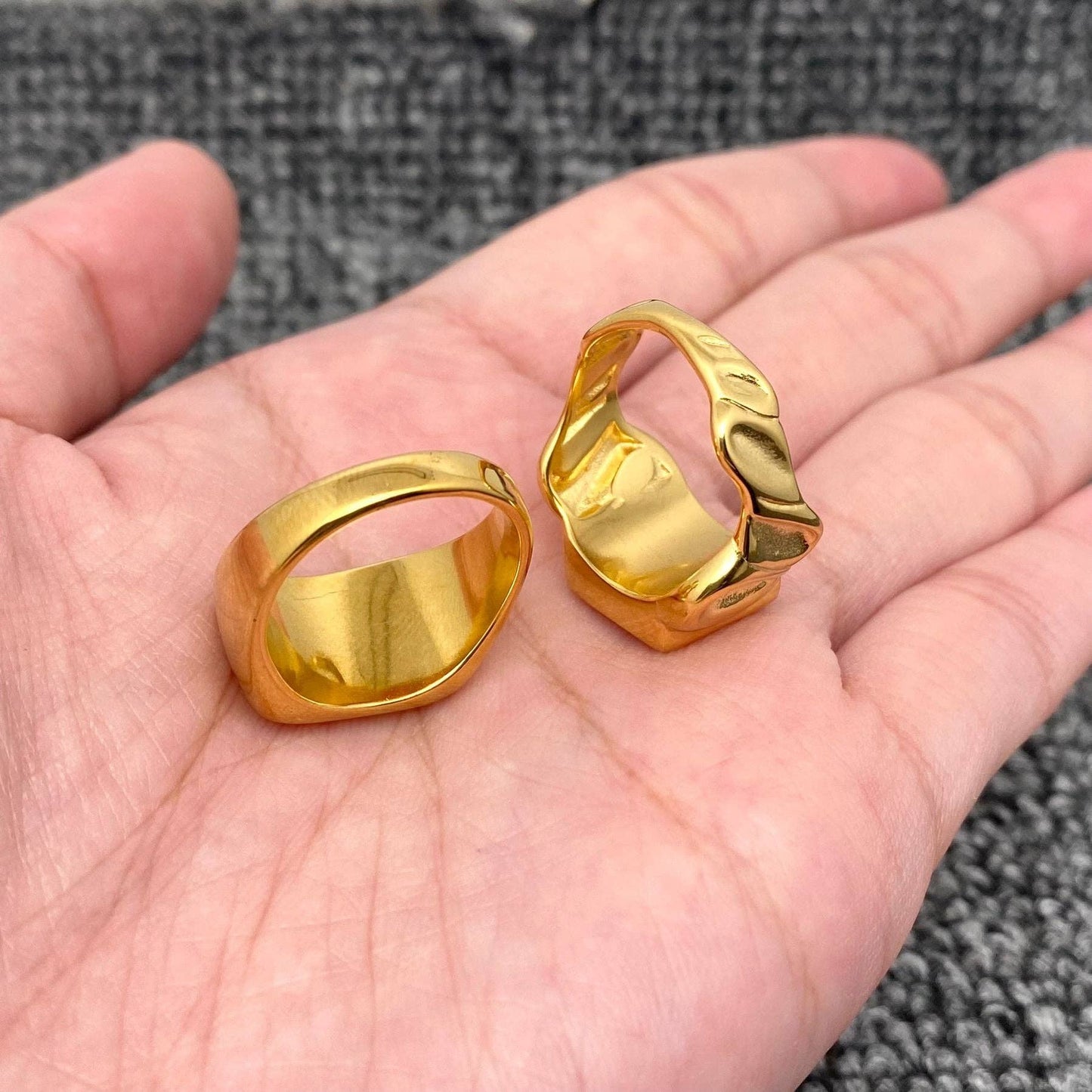 Inlaid Shell Square 18K Gold Plated Stainless Steel Ring