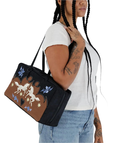 Gift-worthy large Baggu bowler bag with charm loops and recycled nylon, perfect for everyday use