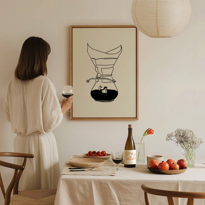 Pour Over Coffee & Mermaid Minimal Art Print
