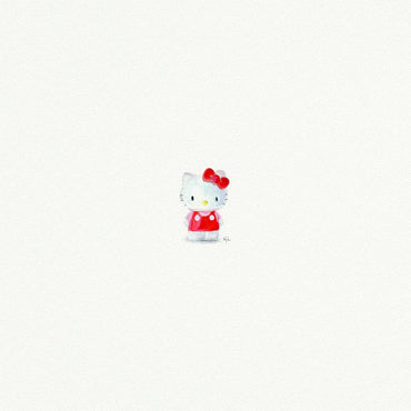 Miniature watercolor reproduction of Hello Kitty printed at actual size on fine art matte paper with archival inks for gift 