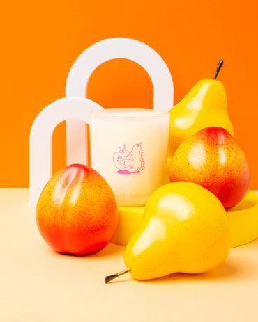 Fruity 8oz candle with wooden wick in reusable glass jar