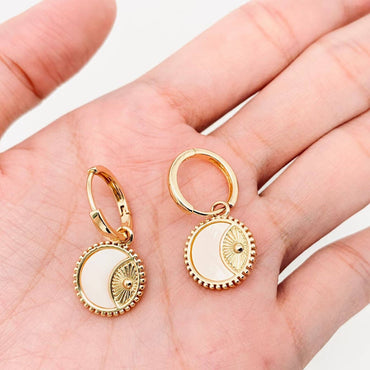 Shell Moon Gold Plated Sun Charm Huggie Earrings