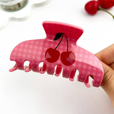 Cherry Checkered Hair Claw Clip