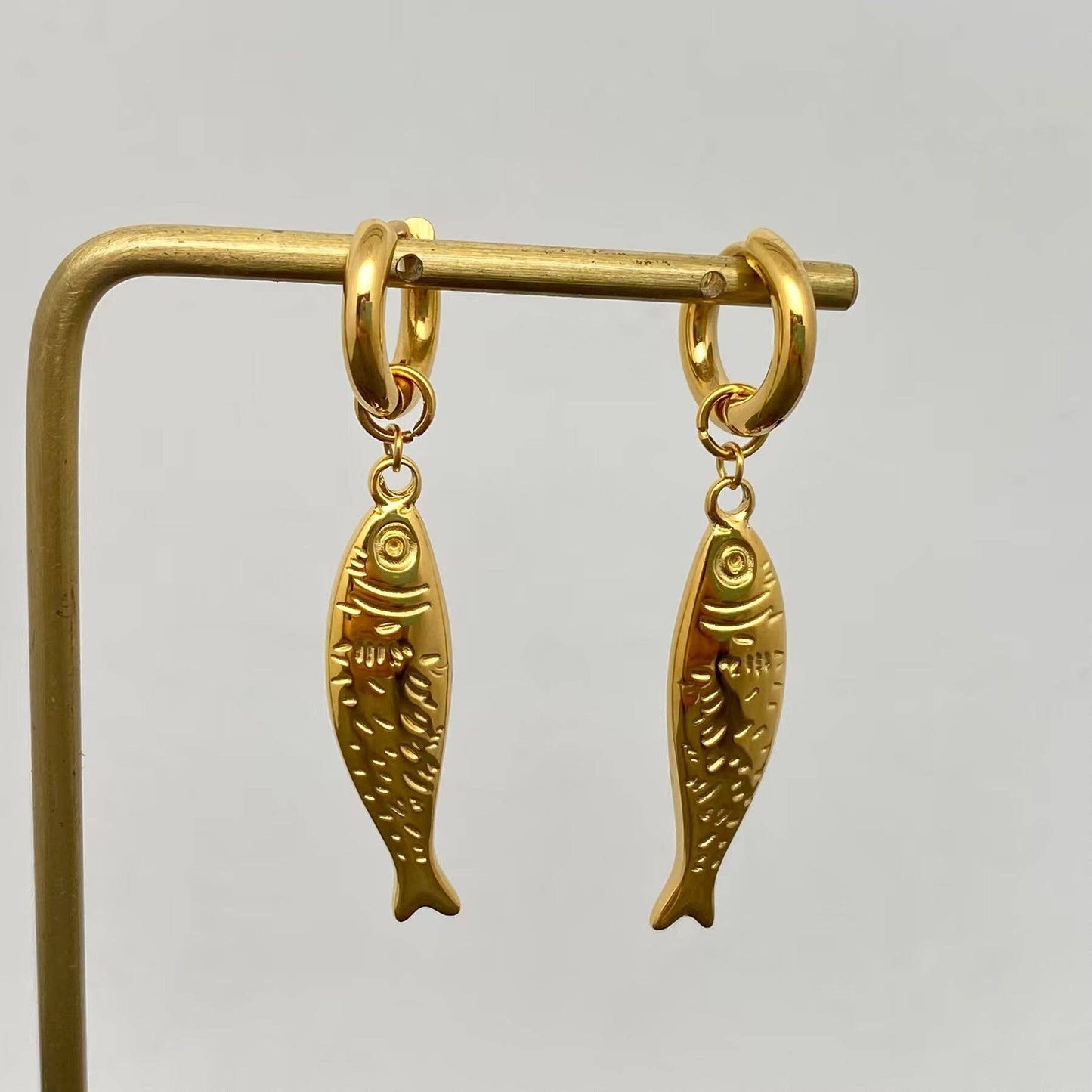 Fish Charm 18K Gold Plated S.Steel Huggie Earrings