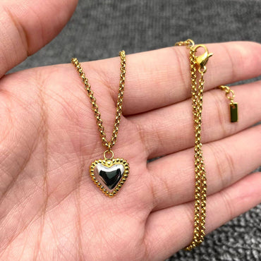 Glossy Two-Tone Heart Charm 18K Gold Plated SS Necklace