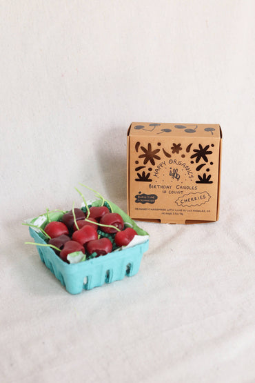 Set of 10 dark cherry beeswax candles with green crinkle paper in brown kraft box