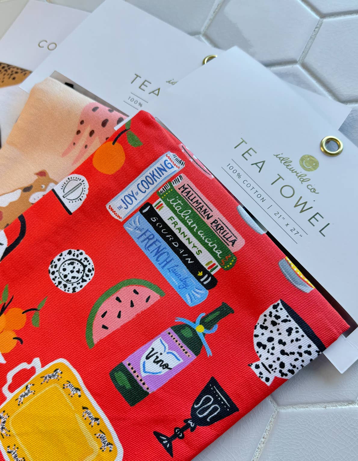 Dinner Plates Cotton Tea Towel with Embroidered Detail