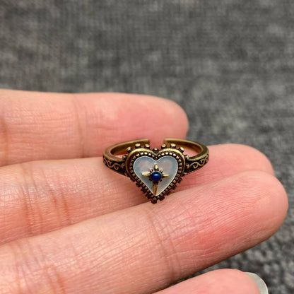 Vintage Inlaid Shell Star Heart Ring