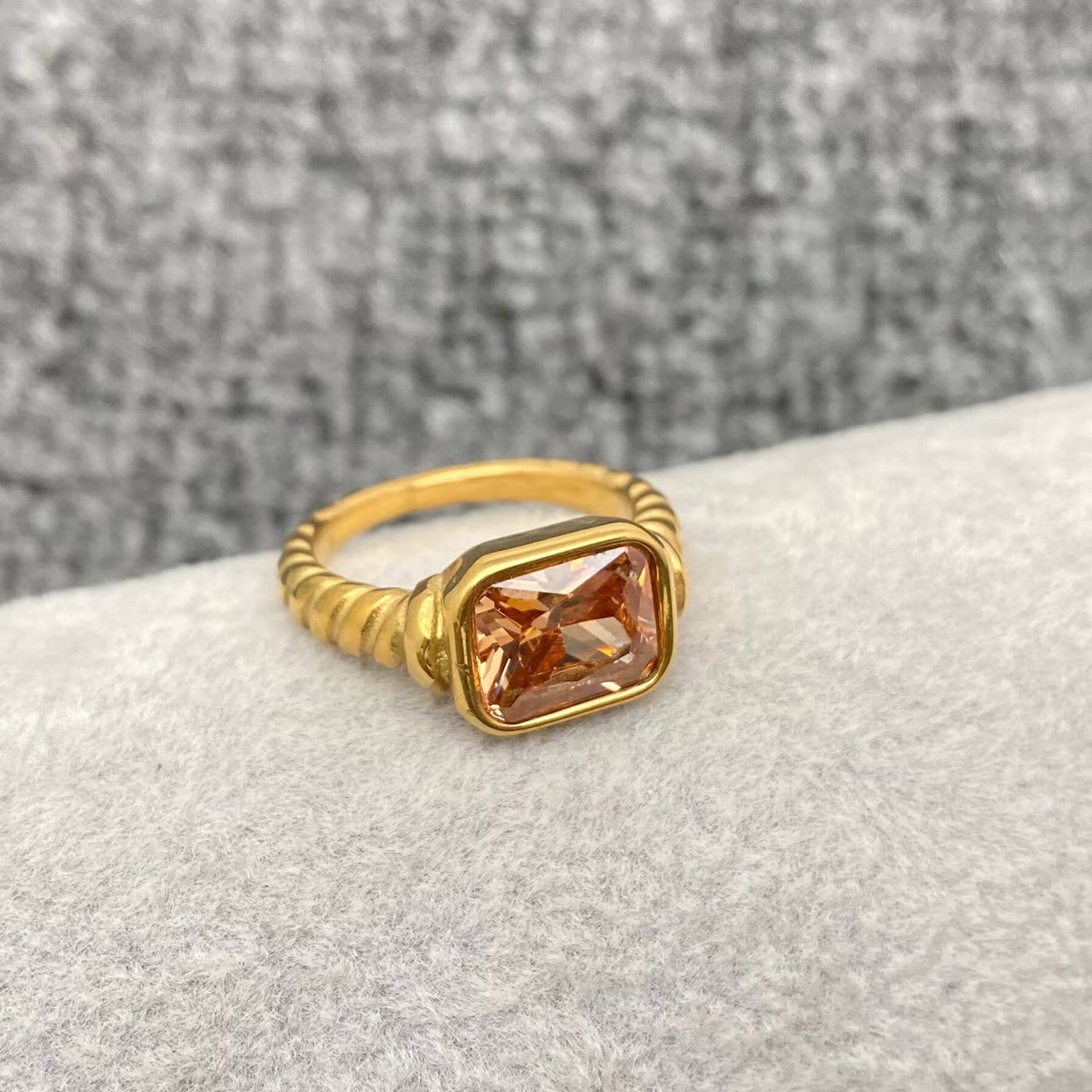 Inlaid Zircon Twisted Spiral 18K Gold Plated  Ring