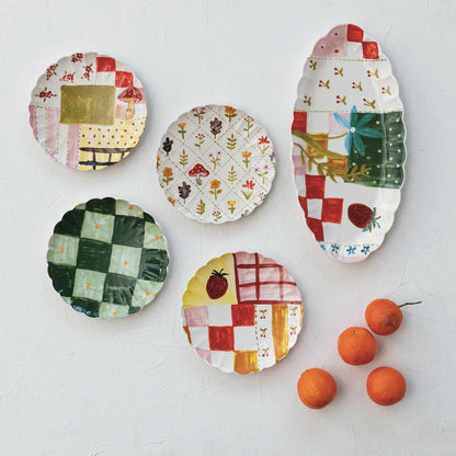 Cottage Core Scalloped Hand Painted Plates