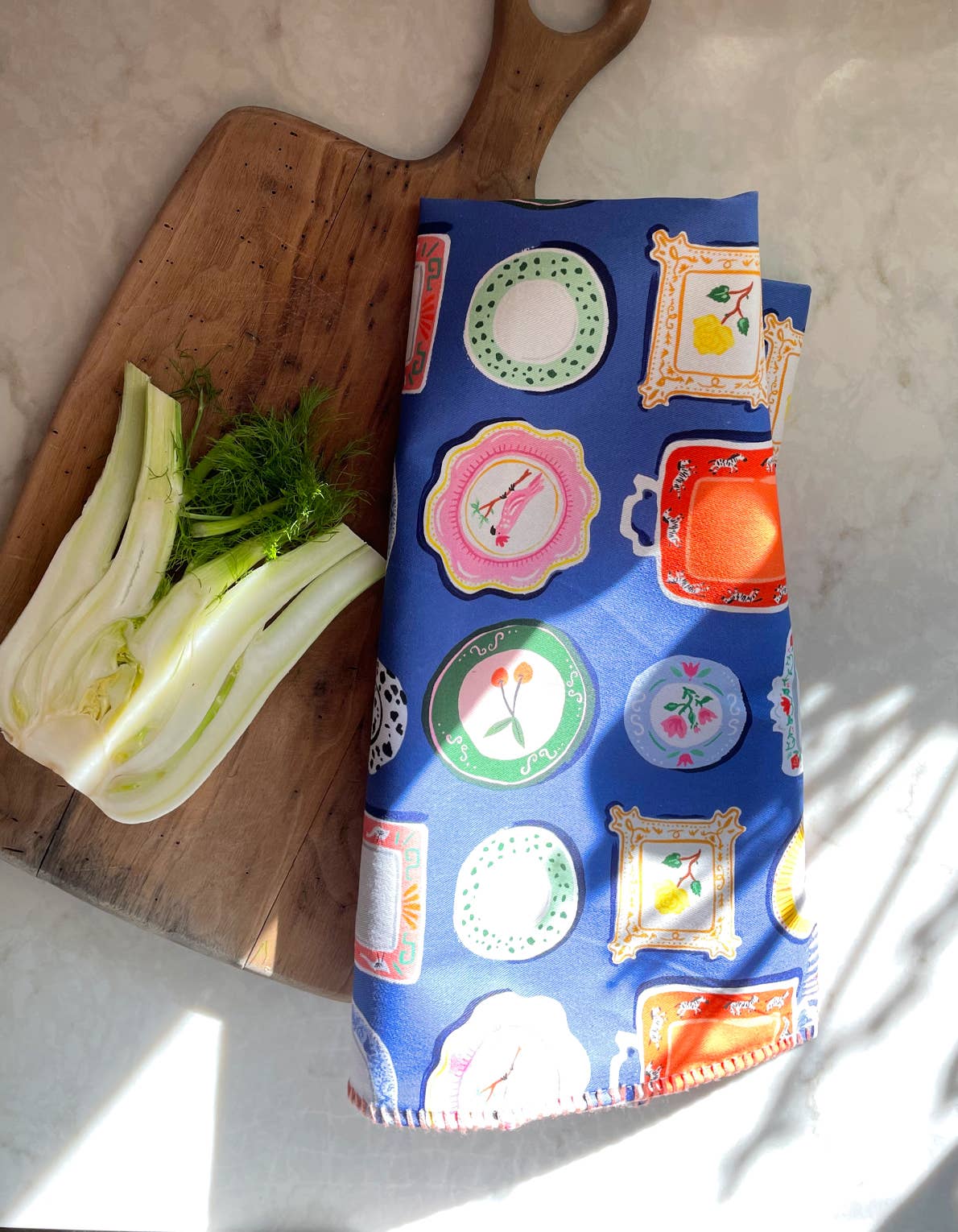 Dinner Plates Cotton Tea Towel with Embroidered Detail