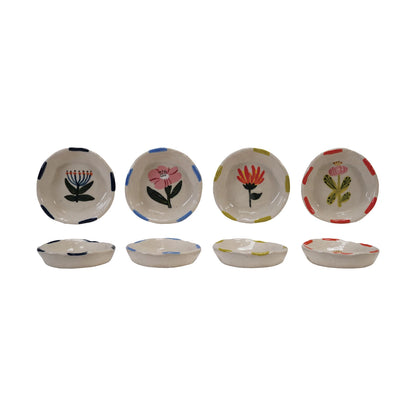 Hand painted floral stoneware tray 3.25" round gift shop