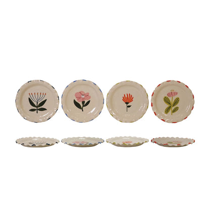 8-1/2" hand-painted stoneware plate with floral design and ruffled edge gift store