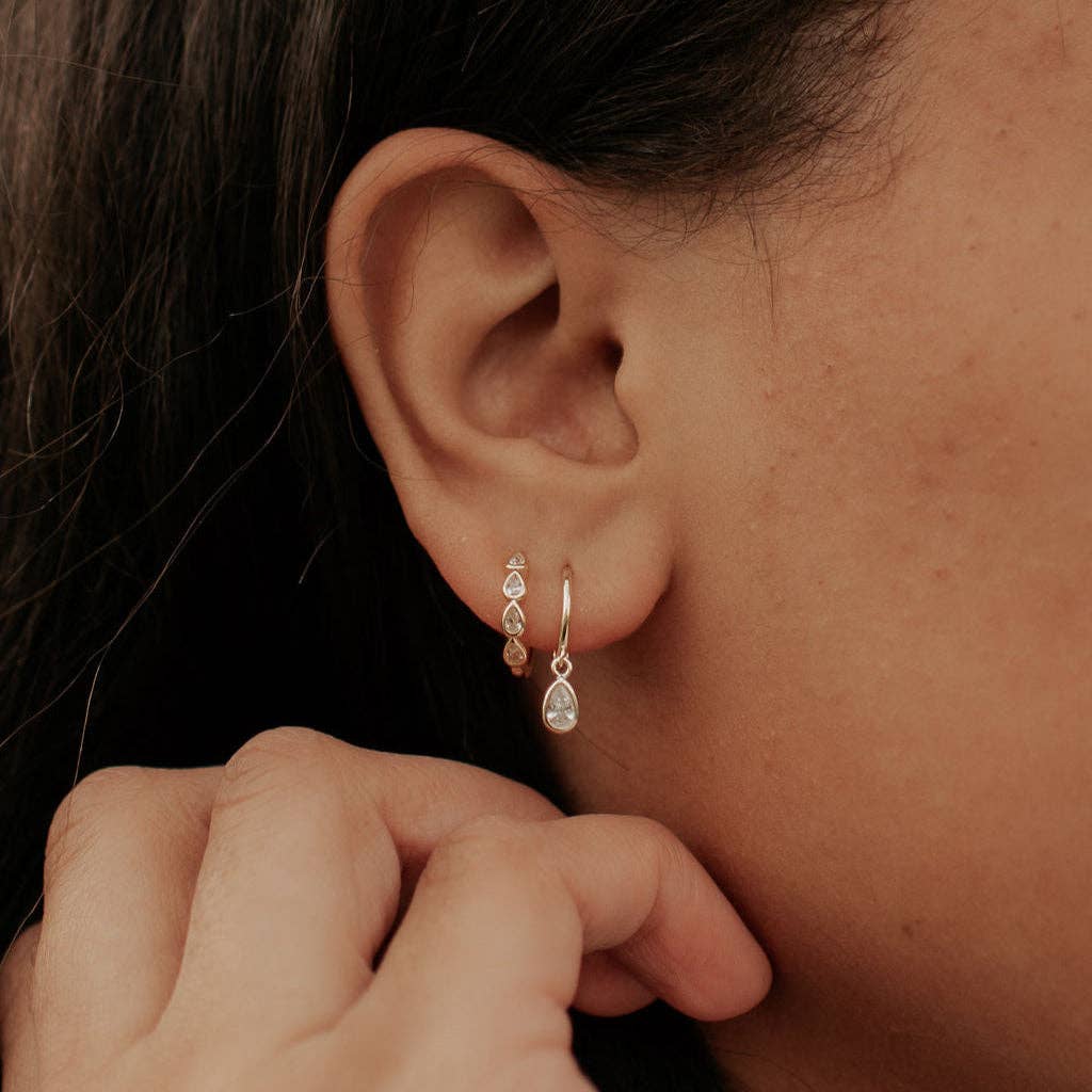 April Raindrop Dangle Hoops Gold