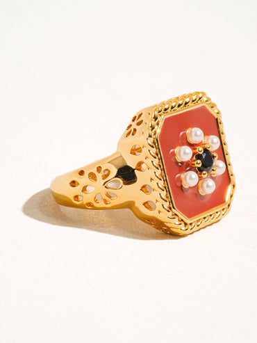 Rouge 18K Gold Red Enamel Vintage Ring