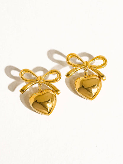 Melody 18K Non Tarnish Dainty Bow Heart Earring