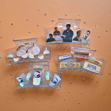 Gift shop hair clip featuring nostalgic butter collage