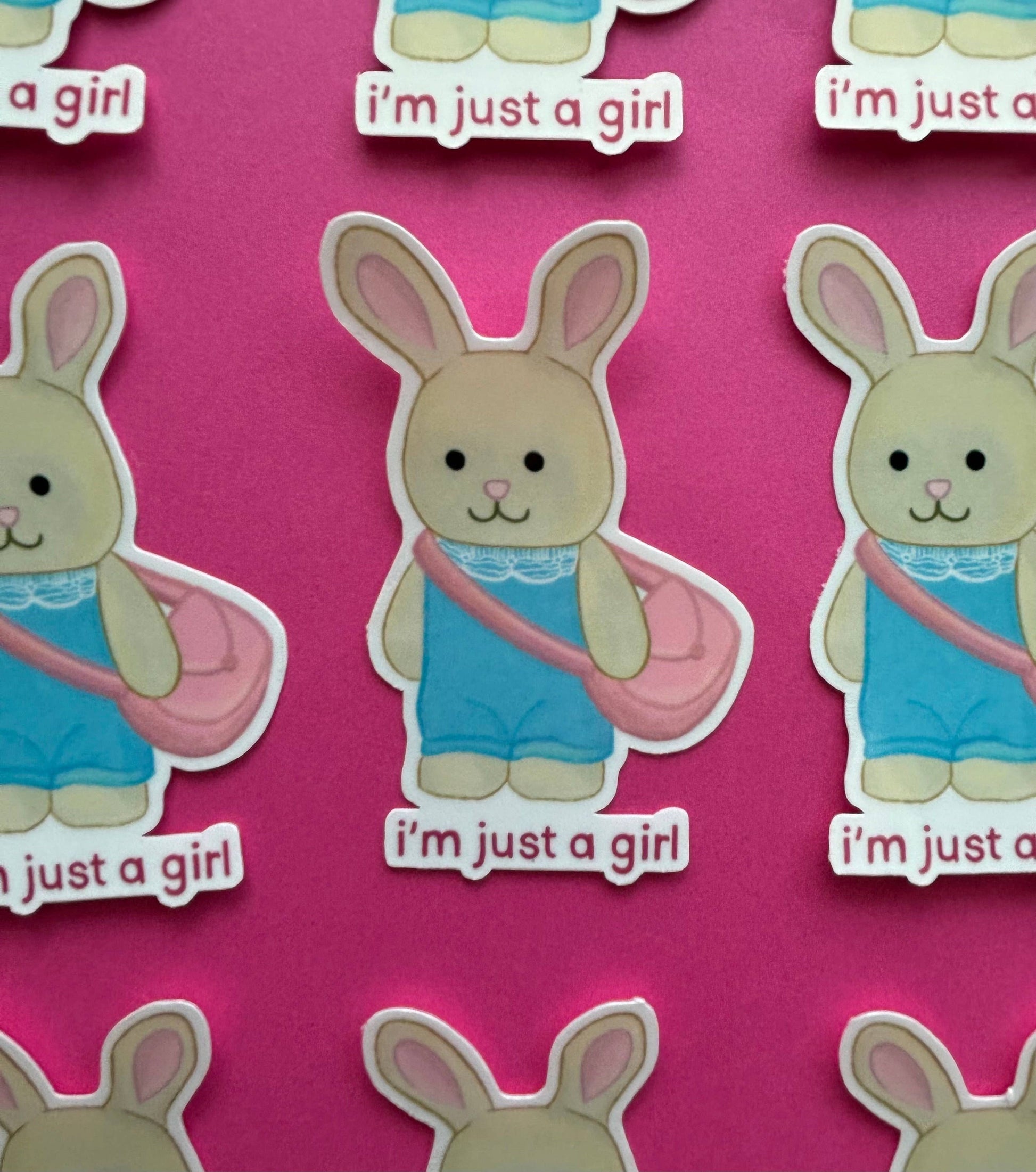 Calico critter vinyl sticker with pink bag im just a girl 