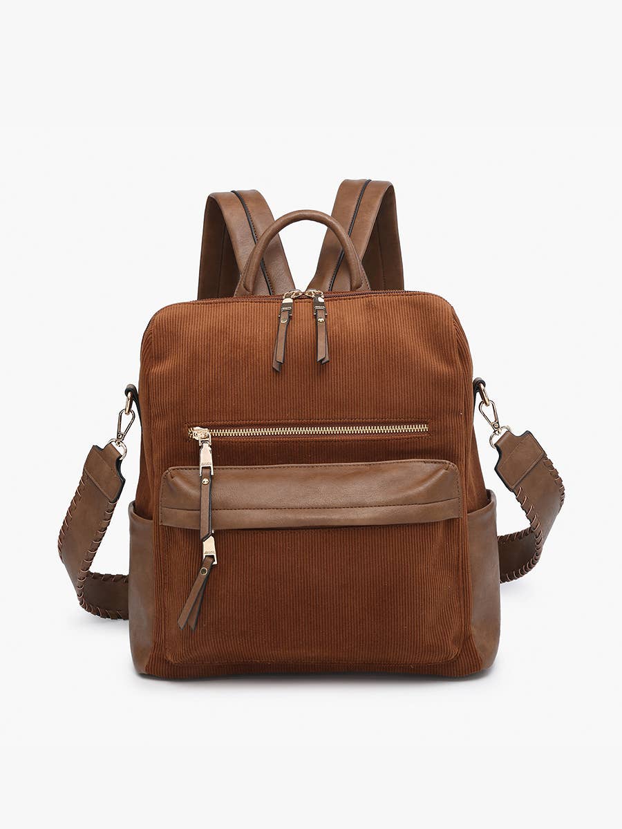 Amelia Corduroy Convertible Backpack Brown