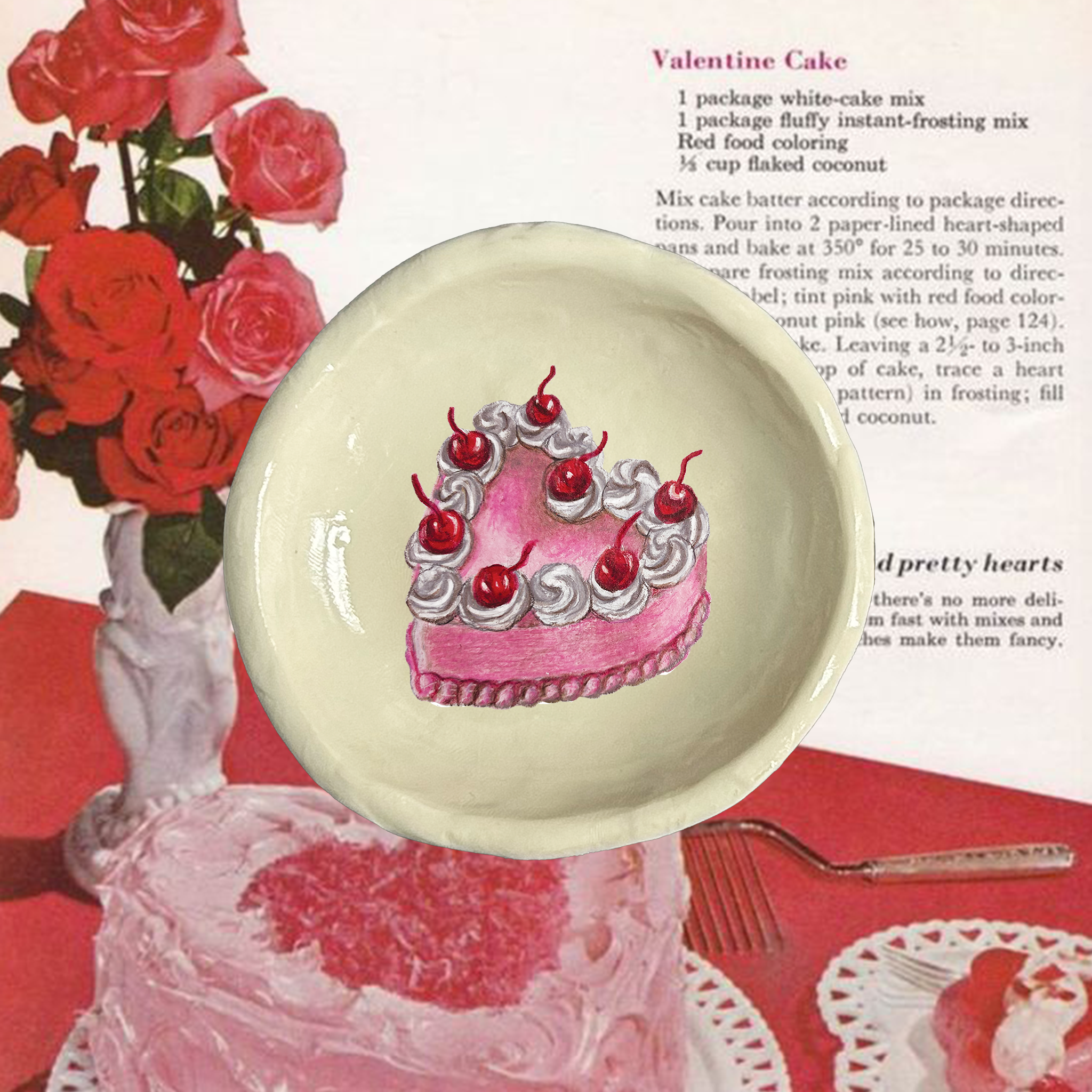 Pink vintage cake jewelry dish handmade in Brooklyn perfect gift for cake lovers 