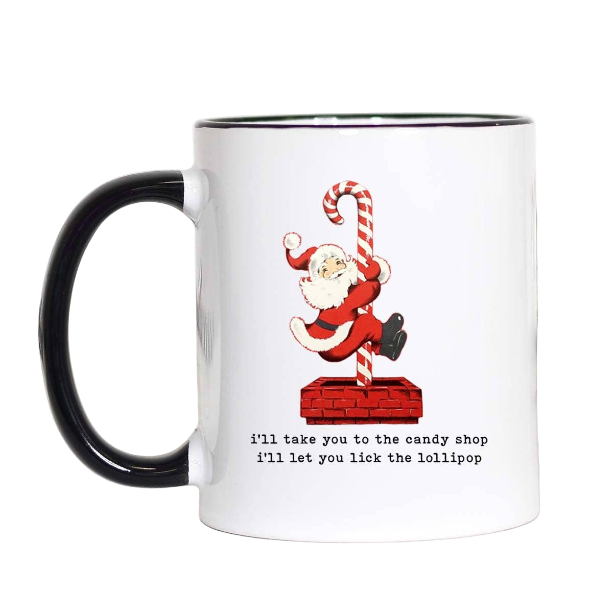 Mug with Santa Claus design and text on a white background gift shop knoxville
