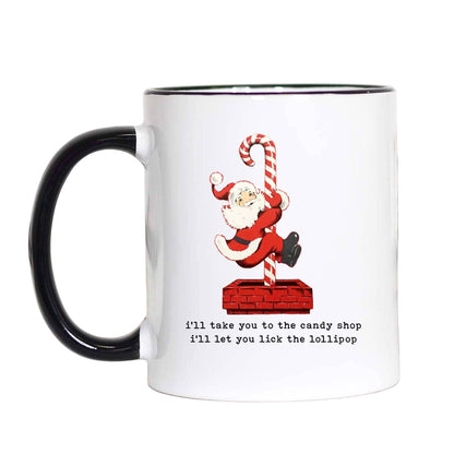 Mug with Santa Claus design and text on a white background gift shop knoxville
