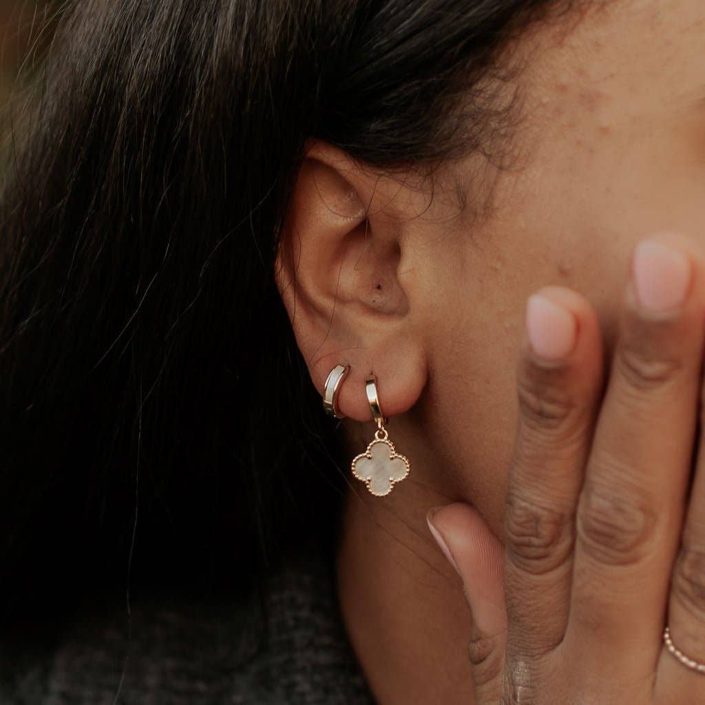 Gold vermeil mother of pearl huggie hoop earrings