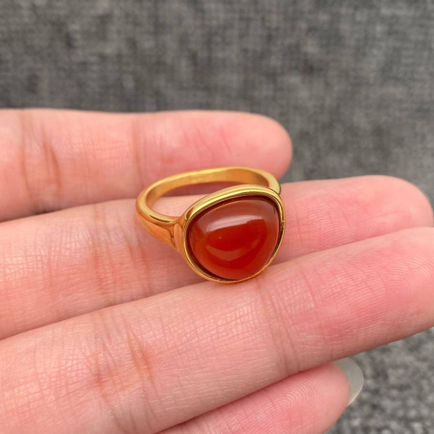 Inlaid Stone 18K Gold Plated Stainless Steel Ring - FGS/CS