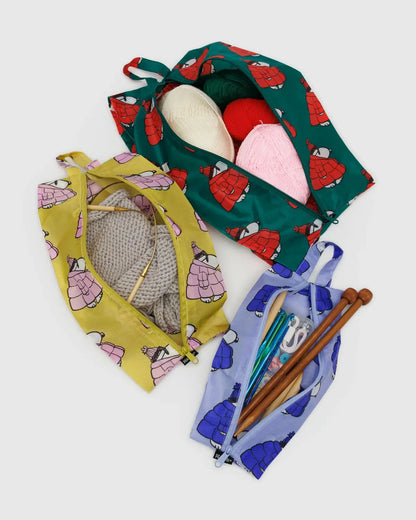 Reusable recycled nylon Snoopy zippered pouch set