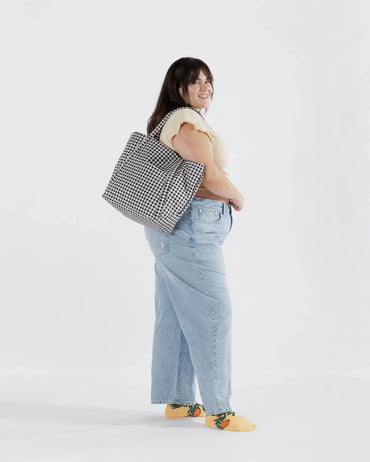 Lightweight gingham Cloud Bag with zip closure and pouch gift shop