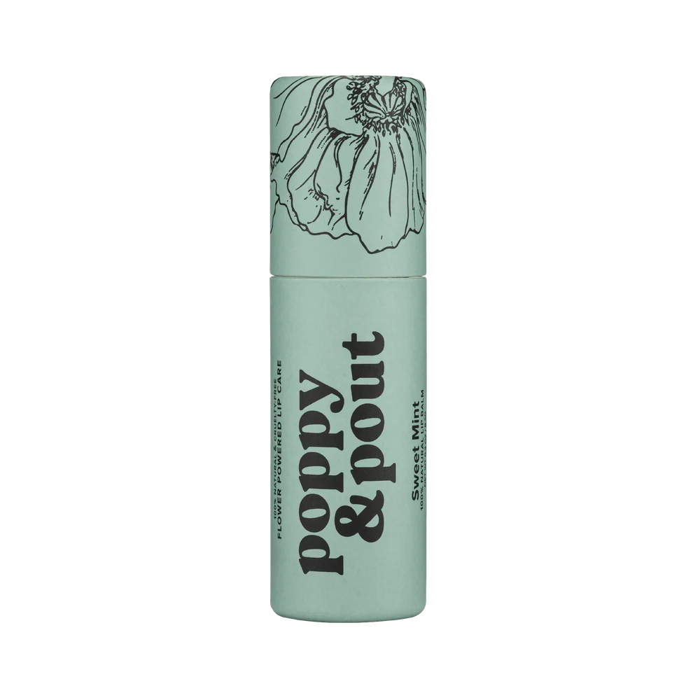 Poppy & Pout Sweet Mint Lip Balm in eco-friendly paper tube